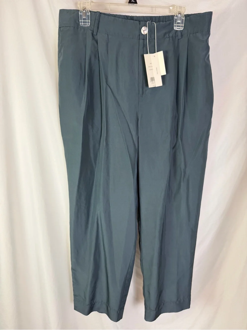Vince 100% Silk Slate Teal Trousers Size 14 NWT Quiet Luxury Loose Fit Leg Pants - Picture 2 of 10